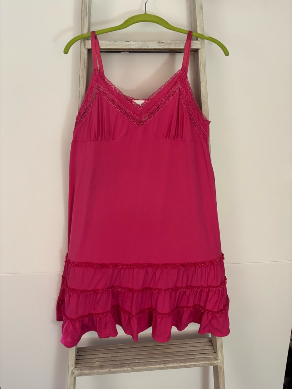 Hot Pink Lace-Trim Camisole, slip dress, coquette, fairy, festival, romantic